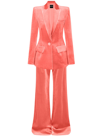 HINIYA Velvet Blazer & Flared Pants Set in Peach Pink