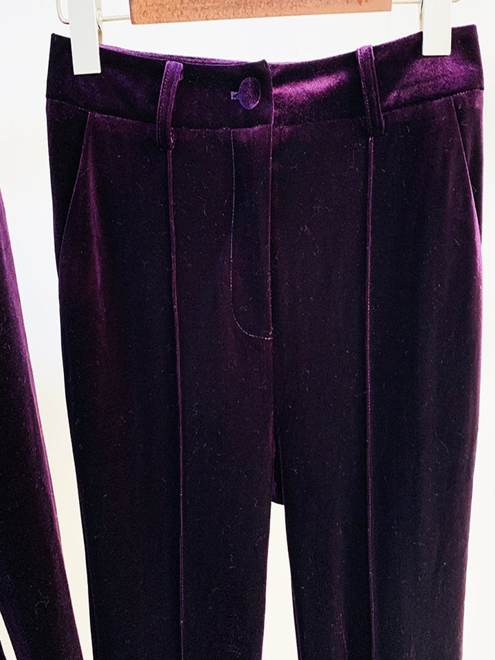 HINIYA Velvet Blazer & Flared Pants Set in Purple