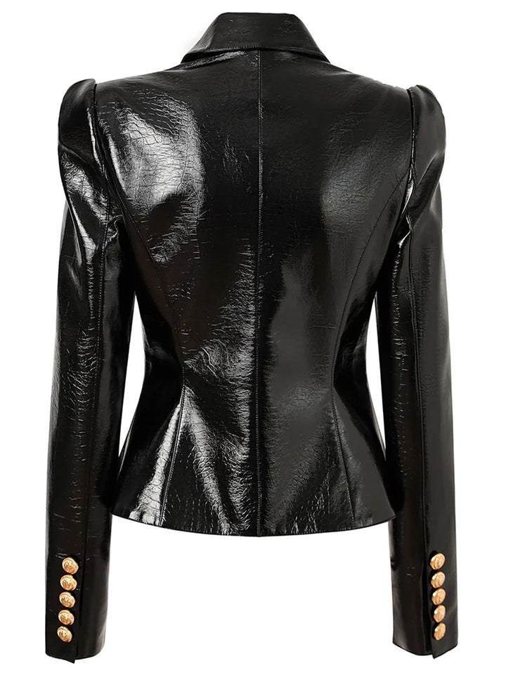 Patent Leather Double-Breasted Blazer