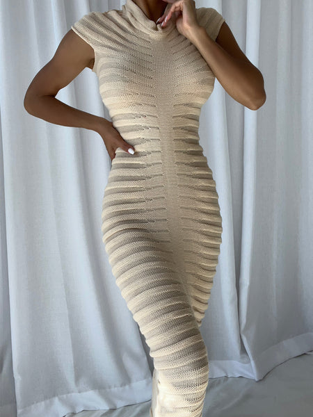 JAE SS Sheer Midi Dress in Beige