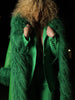 TAJE Shearling Trim Leather Coat in Forest Green