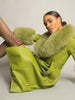 Foxy Leather Coat w/ Fox Fur In Lime Green