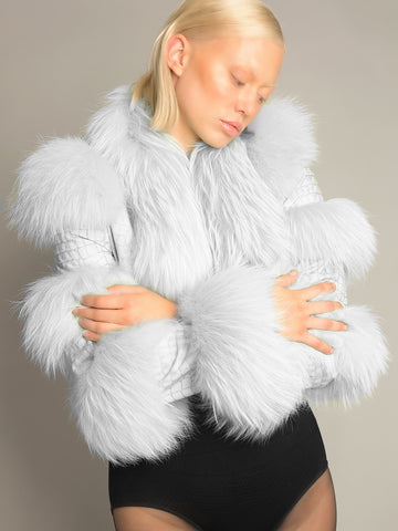 LITALY Fur Trim Leather Jacket in White