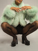 LITALY Fur Trim Leather Jacket in Light Green