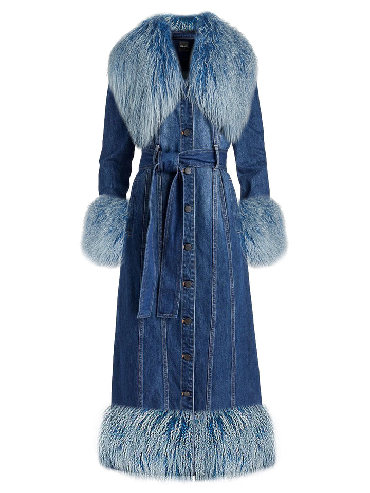 Denim Coat w/ Shearling Fur