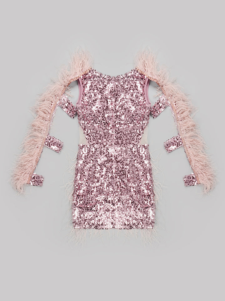 BALERY Feathers & Sequin Mini Dress
