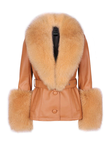 Fur Foxy Leather Short Coat in Tan – ZCRAVE