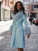 Faux Fur Genuine Leather Coat in Baby Blue