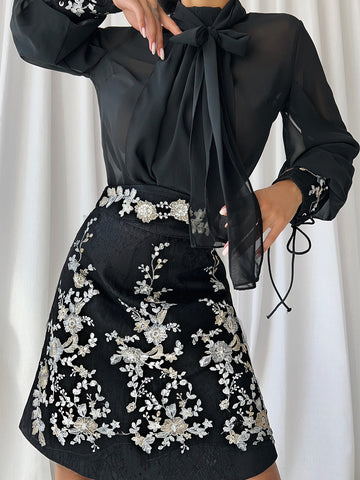 SAINTE Blouse & Skirt Set in Black