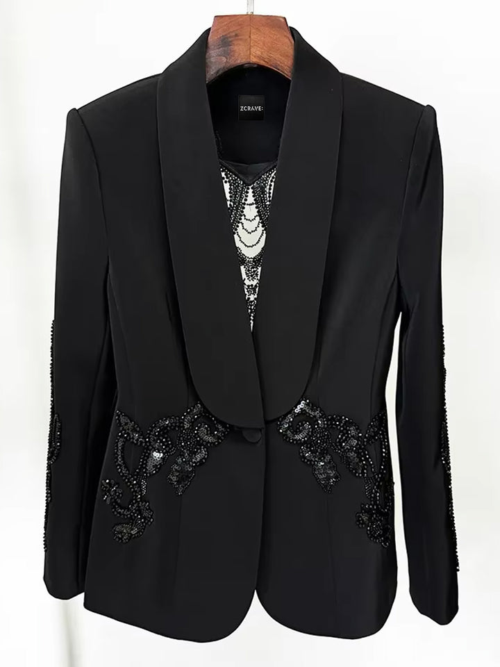 BENNE Embellished Blazer & Chiffon Pants Set