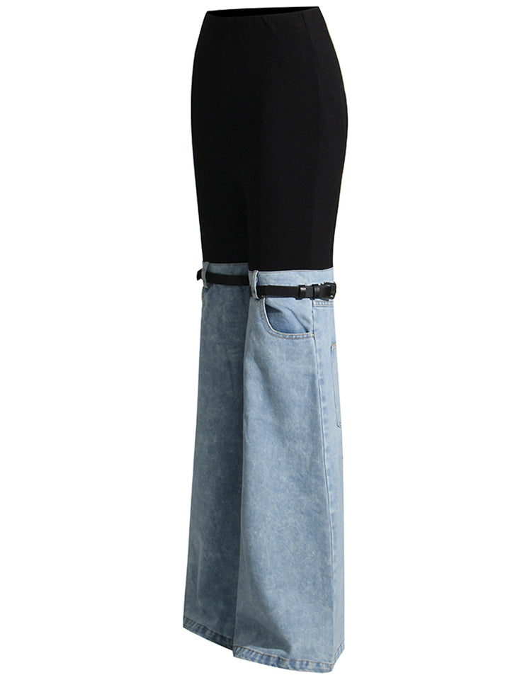 BICOLORE Patchwork Trousers in Denim & Black