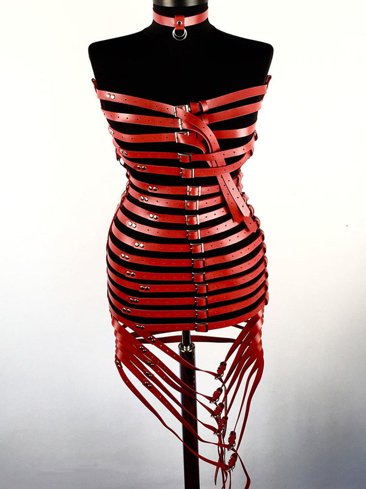 FIBBIA Buckle Belts Dress in Red