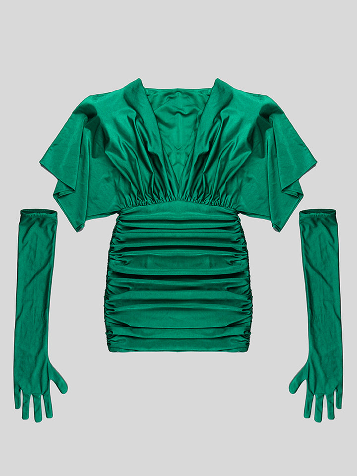 MARIE Ruched Mini Dress w Gloves