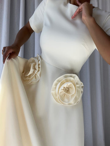 ORCHESTA Roses Midi Dress in Cream