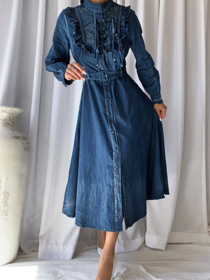 SSENA Embroidery Denim Dress