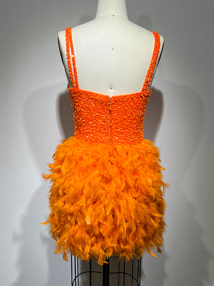 ANSA Feathers Mini Dress