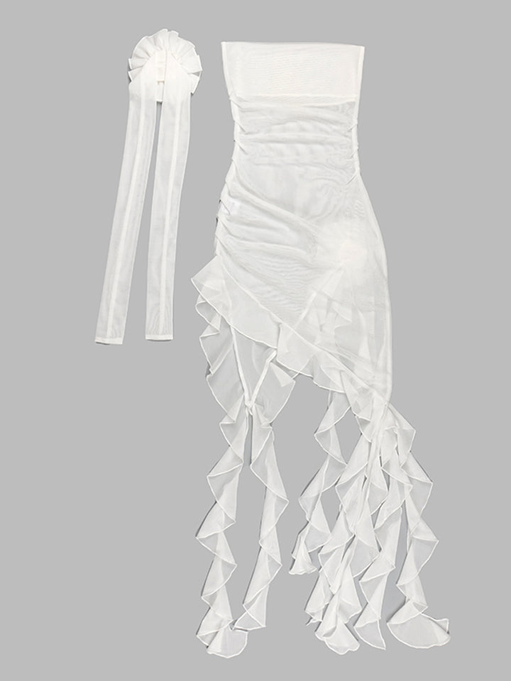 GOTA Ruffle Dress in White