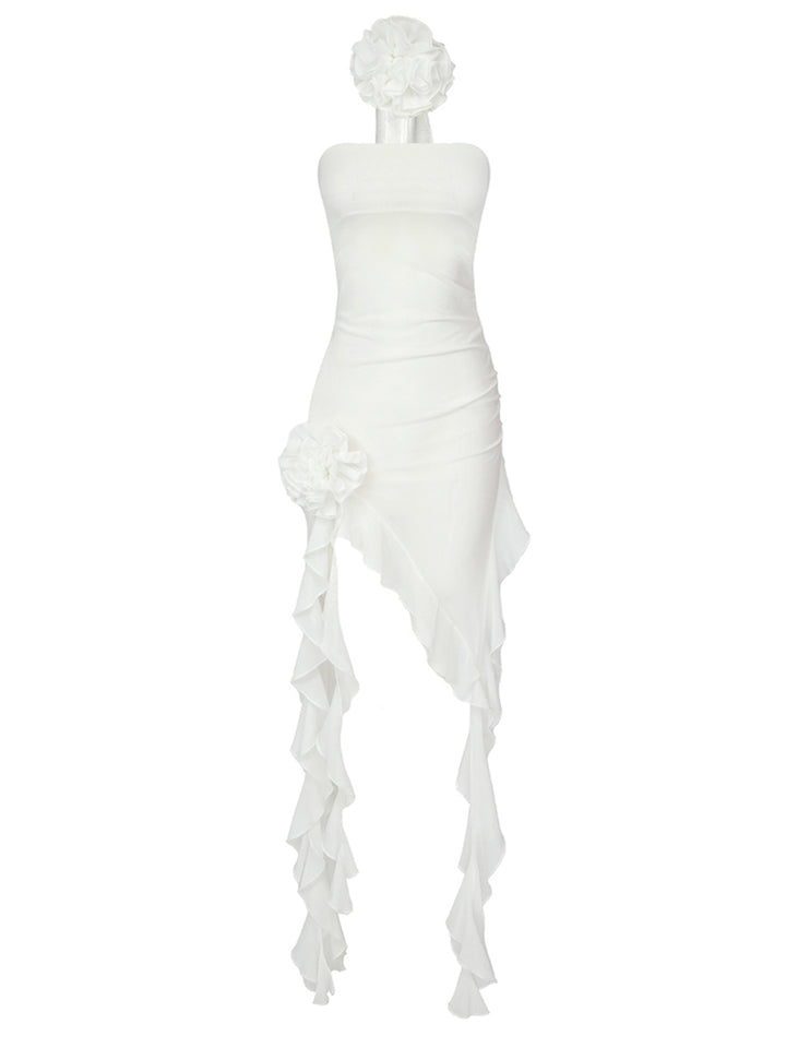 GOTA Ruffle Dress in White