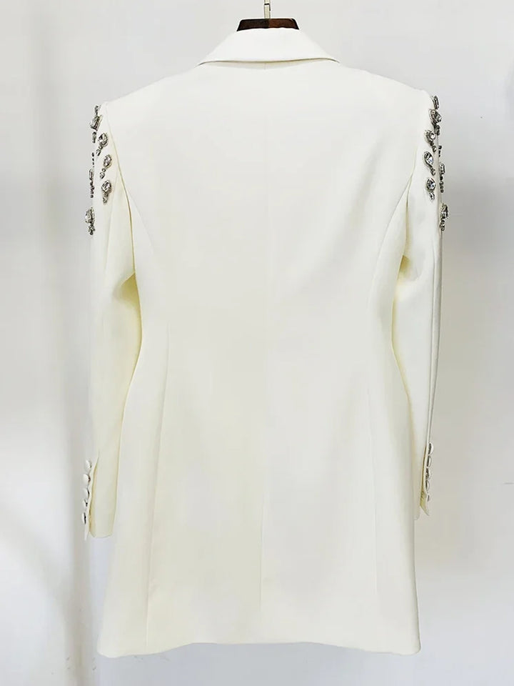 MESSA Beaded Cady Mini Blazer Dress in White