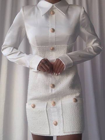 TEMMA Tweed Mini Dress in White