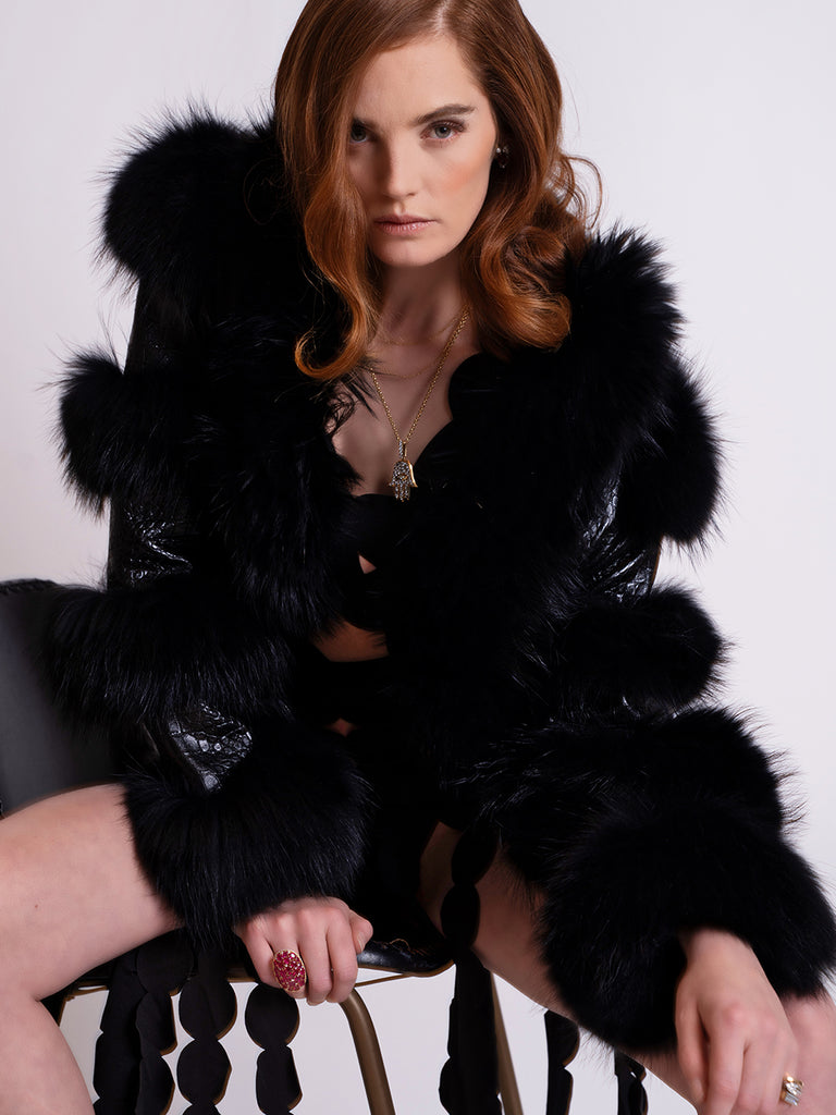 LITALY Fur & Leather Jacket in Black