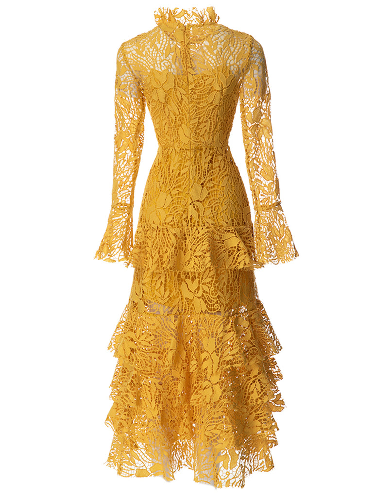 Saunter Along Yellow Lace Midi Dress  Lace summer dresses, White lace long  sleeve dress, Yellow lace dresses