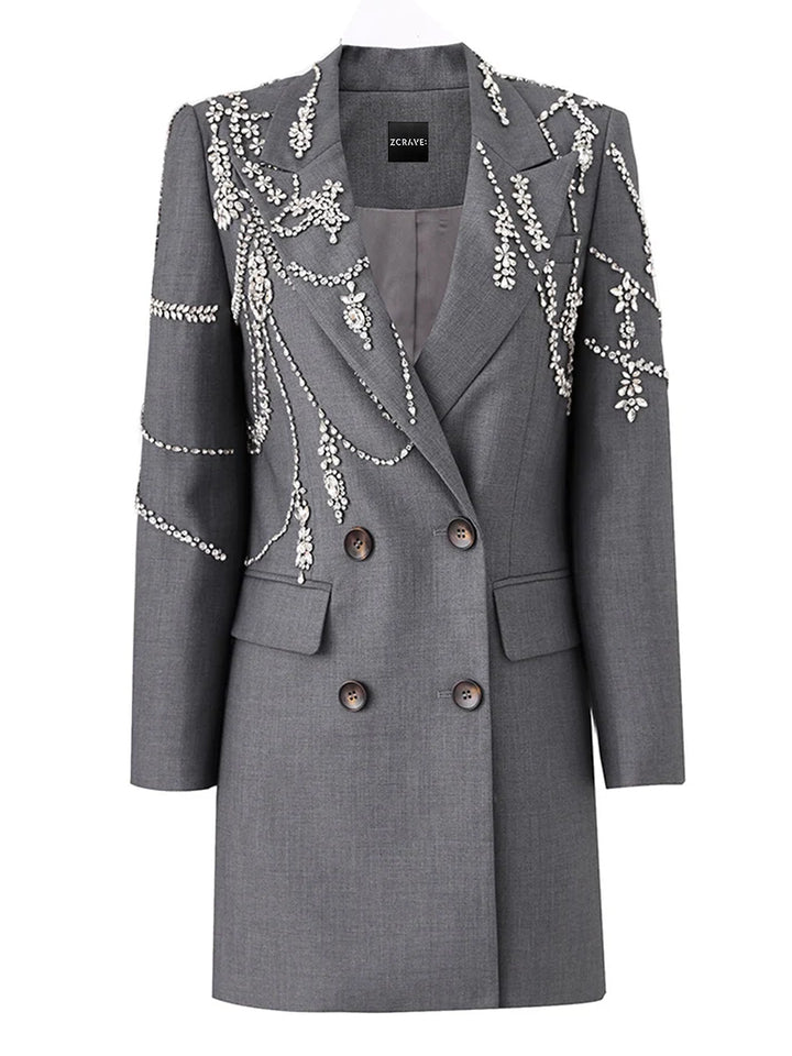 BAXY Crystal Double-Breasted Blazer Dress