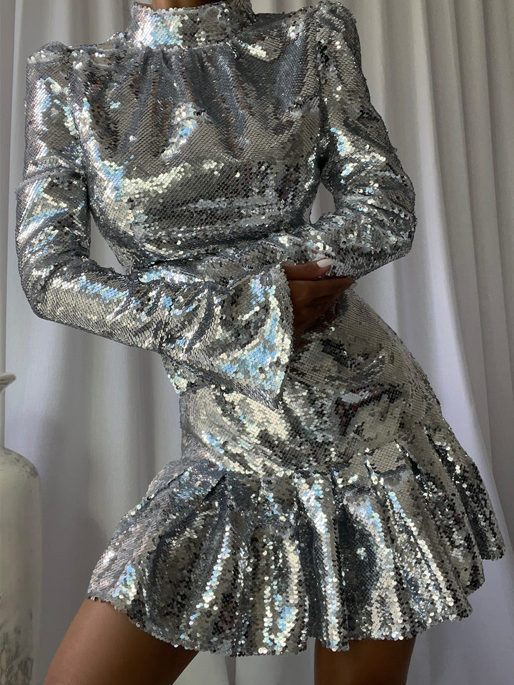 KENDY Sequined Ruffled Mini Dress