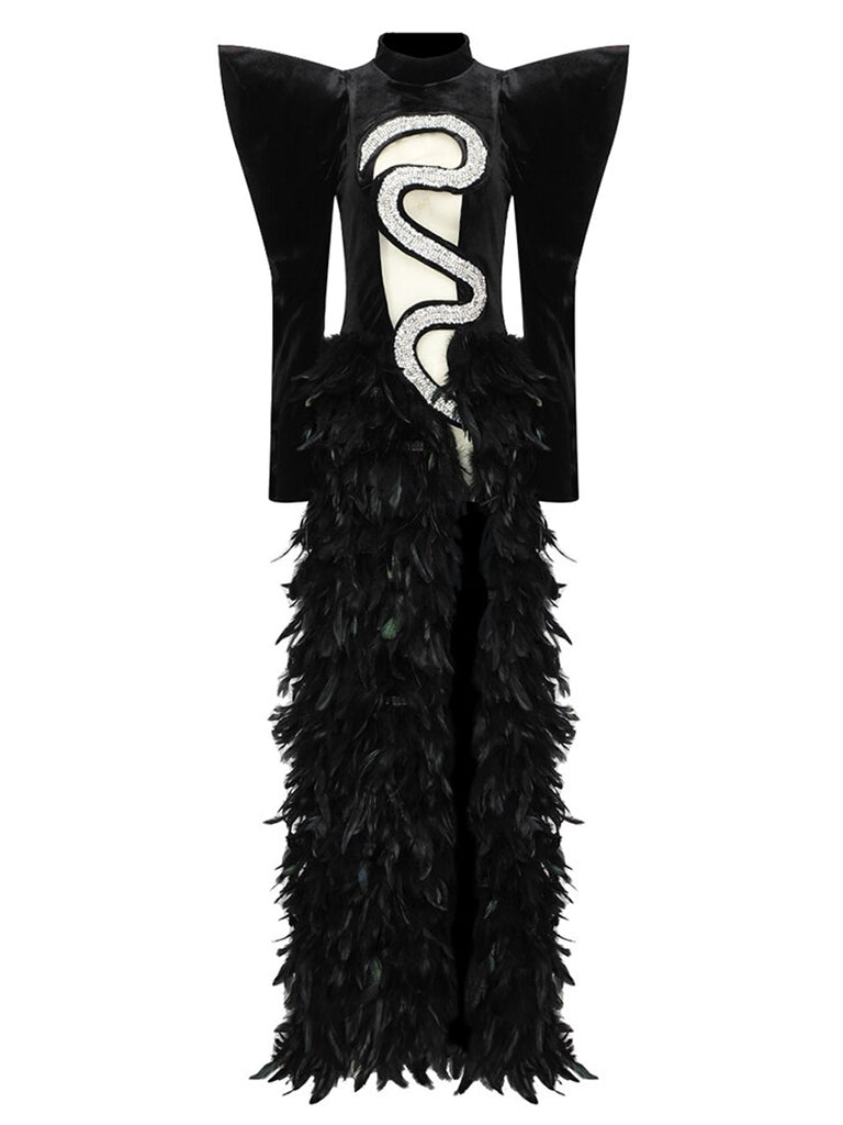 BLACK FEATHER BOA GOWN