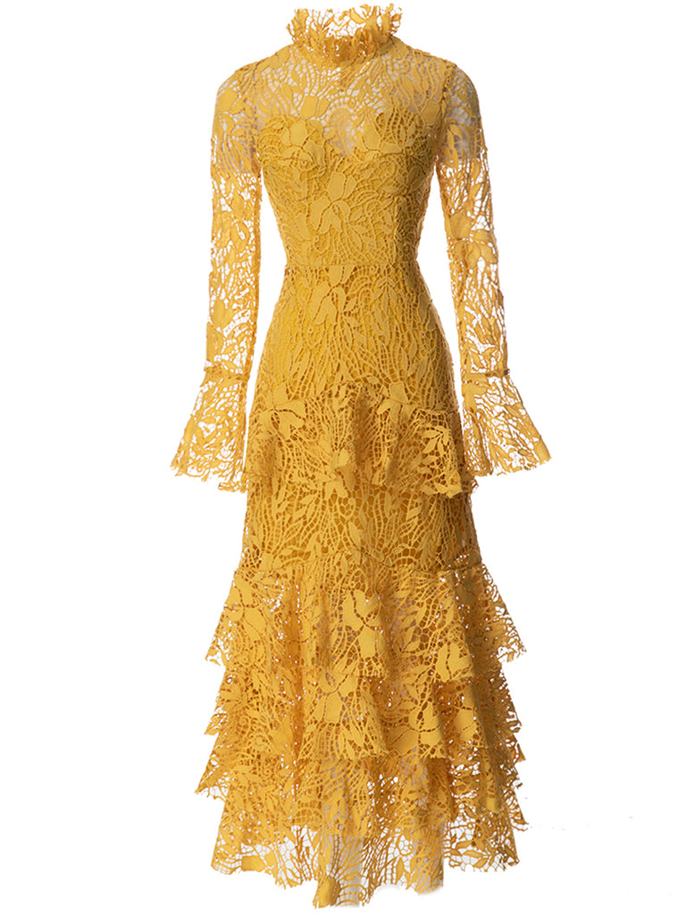 SETAI Lace Maxi Dress in Yellow