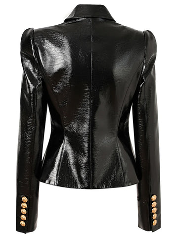 Patent Leather Double-Breasted Blazer