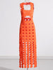 CERA Appliqué Fringe Maxi Dress in Orange