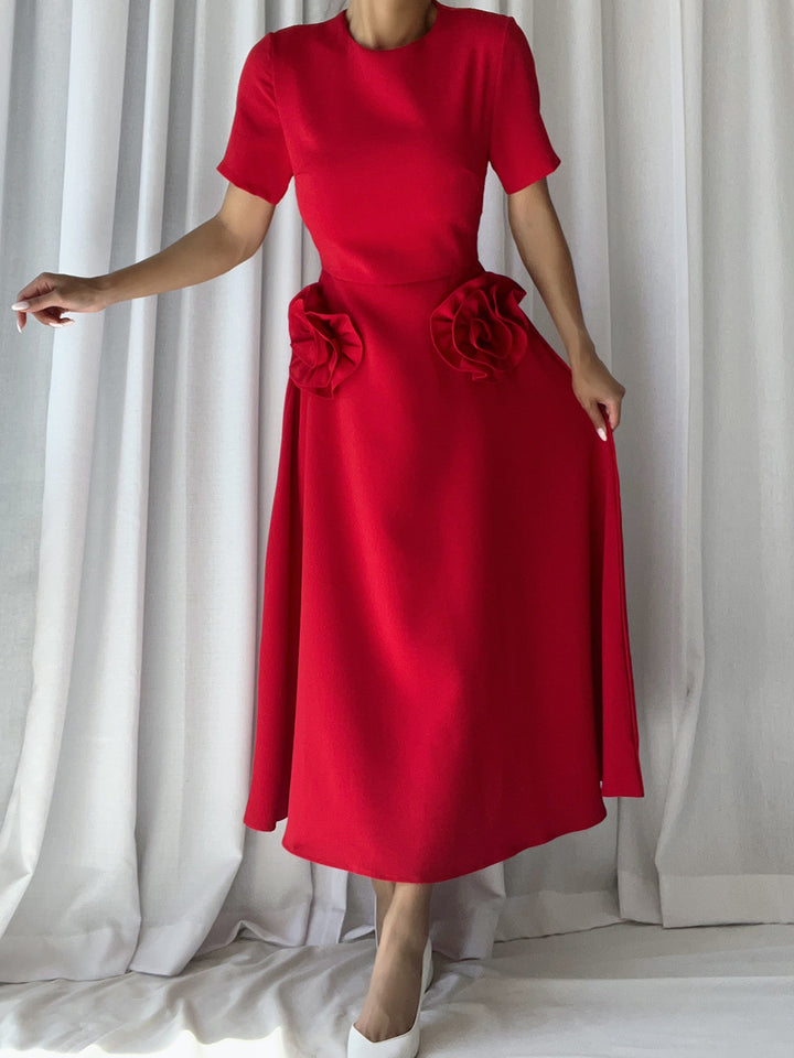 ORCHESTA Roses Midi Dress in Red