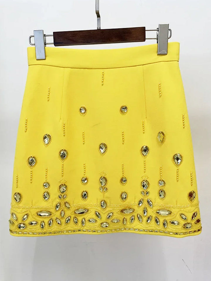 MATEA Beaded Cady Turtleneck Top & Mini Skirt