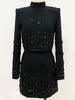 MATEA Beaded Cady Turtleneck Top & Mini Skirt in Black
