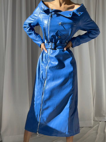 SHANE Leather Maxi Dress in Royal Blue