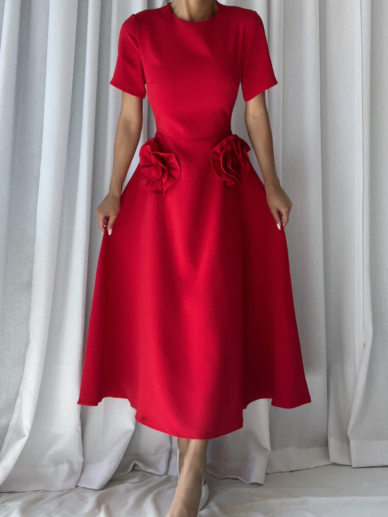 ORCHESTA Roses Midi Dress in Red