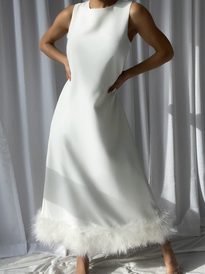 PIUME Maxi Dress w Feathers In White