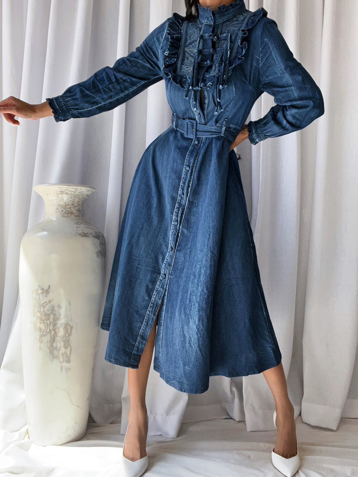 SSENA Embroidery Denim Dress