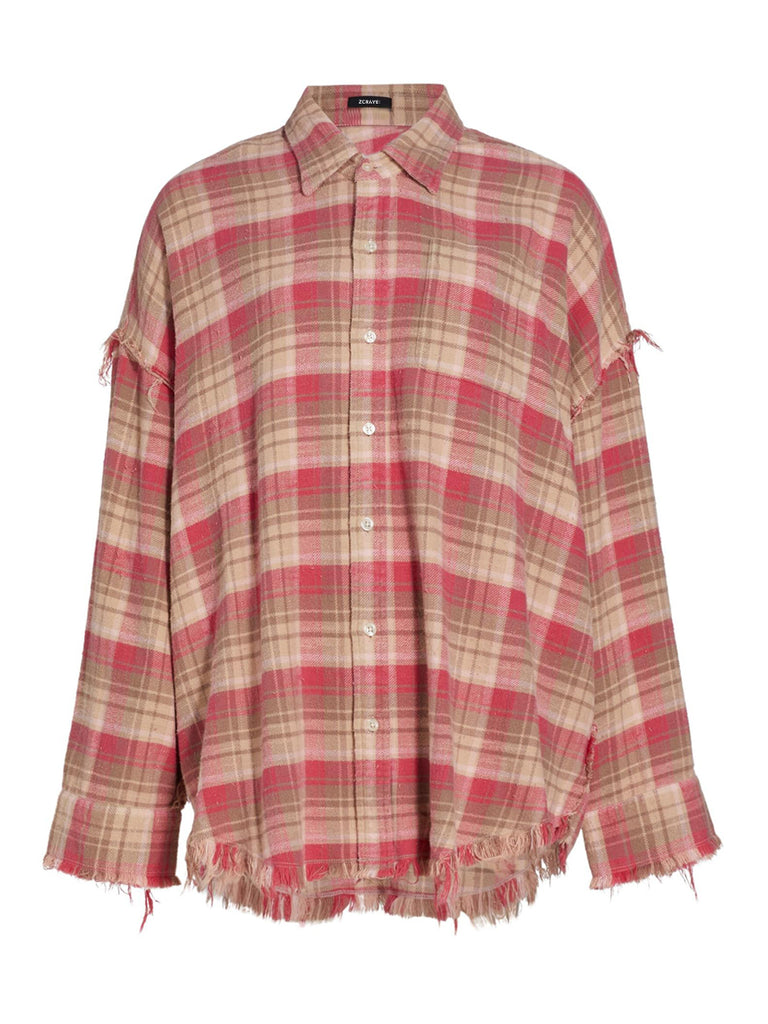 OTANE Frayed Plaid Flannel Shirt