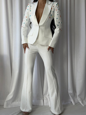 DIAMATE Blazer & Pants Set in White