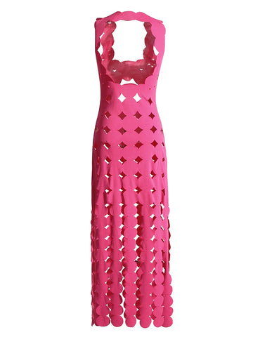 CERA Appliqué Fringe Maxi Dress in Fuchsia