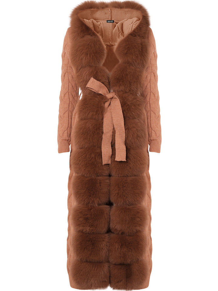 CAVO Fur-Trimmed Cashmere Cable-Knit Cardigan