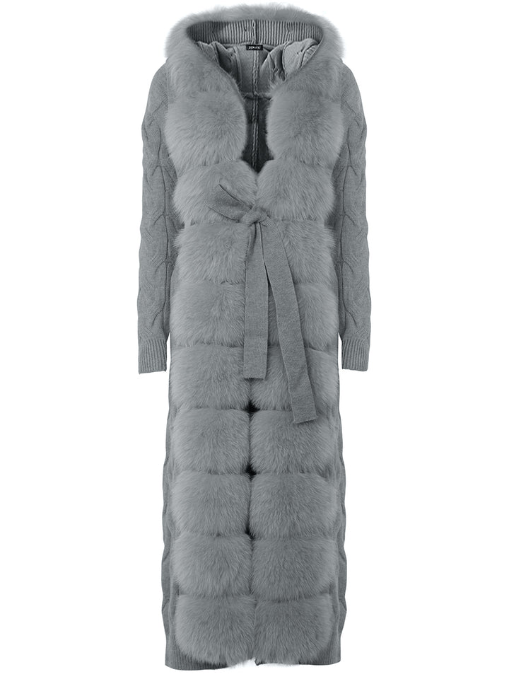 CAVO Fur-Trimmed Cashmere Cable-Knit Cardigan