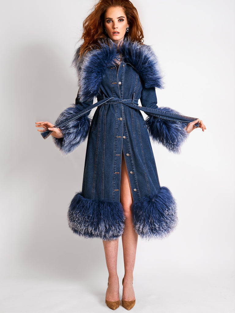 MEDUSA Denim Coat w/ Shearling Fur