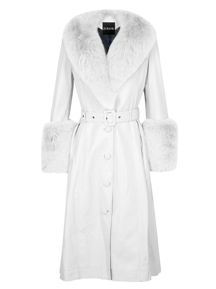 Foxy Leather Coat w/ Fox Fur In White