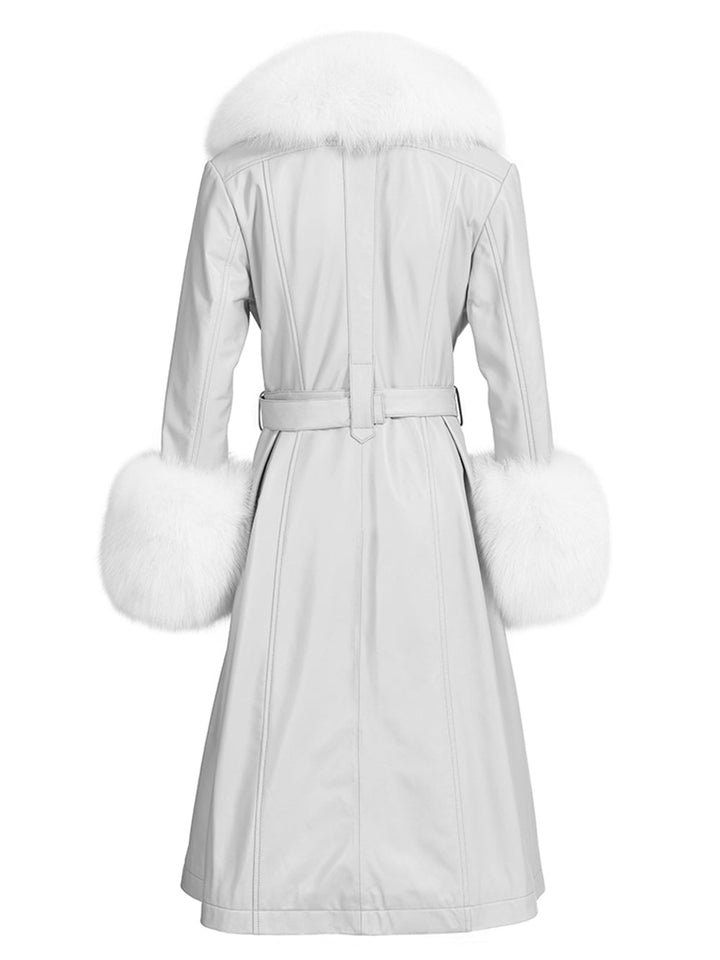 Foxy Leather Coat w/ Fox Fur In White