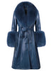 Foxy Leather Coat w/ Fox Fur In Yale Blue