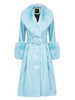 Foxy Leather Coat w/ Fox Fur In Baby Blue