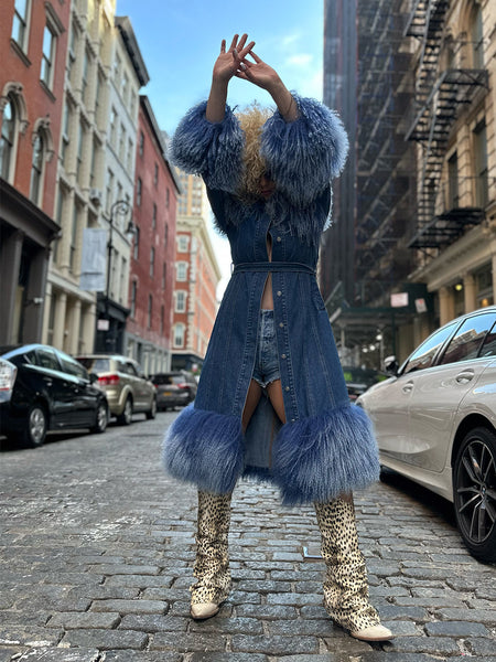 Denim Coat w/ Shearling Fur – ZCRAVE